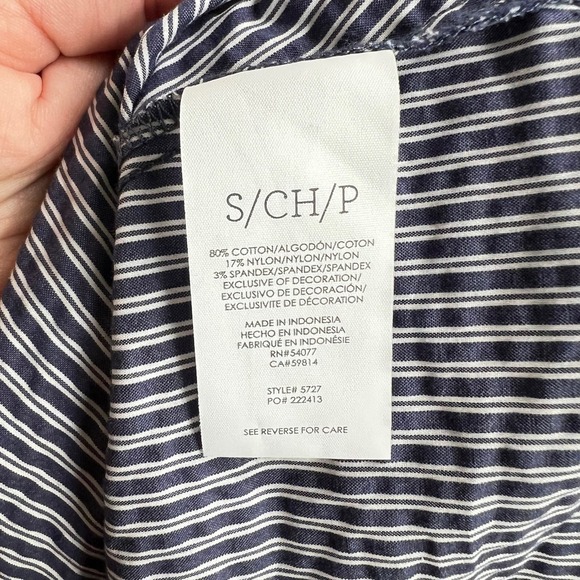 Cabi Lace Flutter Top Women's S Navy Stripe Seersucker Hi-Lo Hem Stretch #5727 - Picture 7 of 7